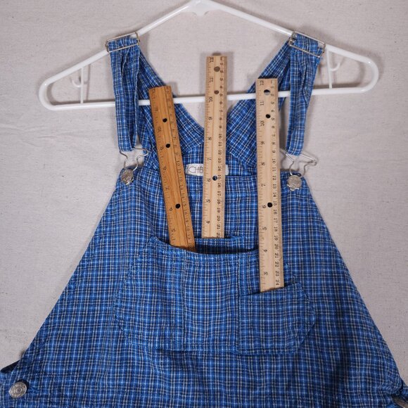 Cherokee Linen Blend Blue Plaid Shortalls Womens XL Pockets Cottagecore Overalls - Picture 13 of 16